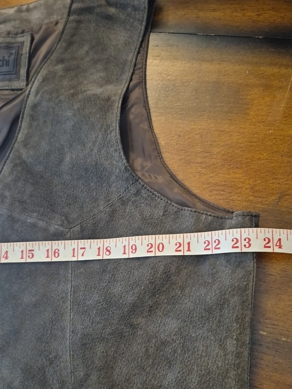 Dona Michi Leather Suede Snap Vest Back Cinch Belt 48